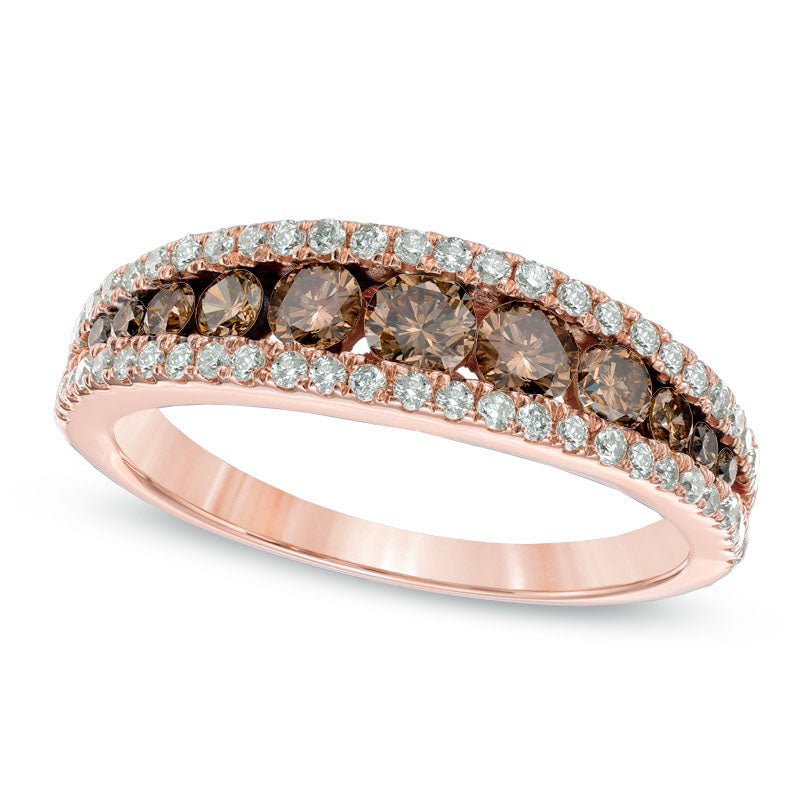 Image of ID 1 10 CT TW Champagne and White Natural Diamond Edge Anniversary Band in Solid 14K Rose Gold