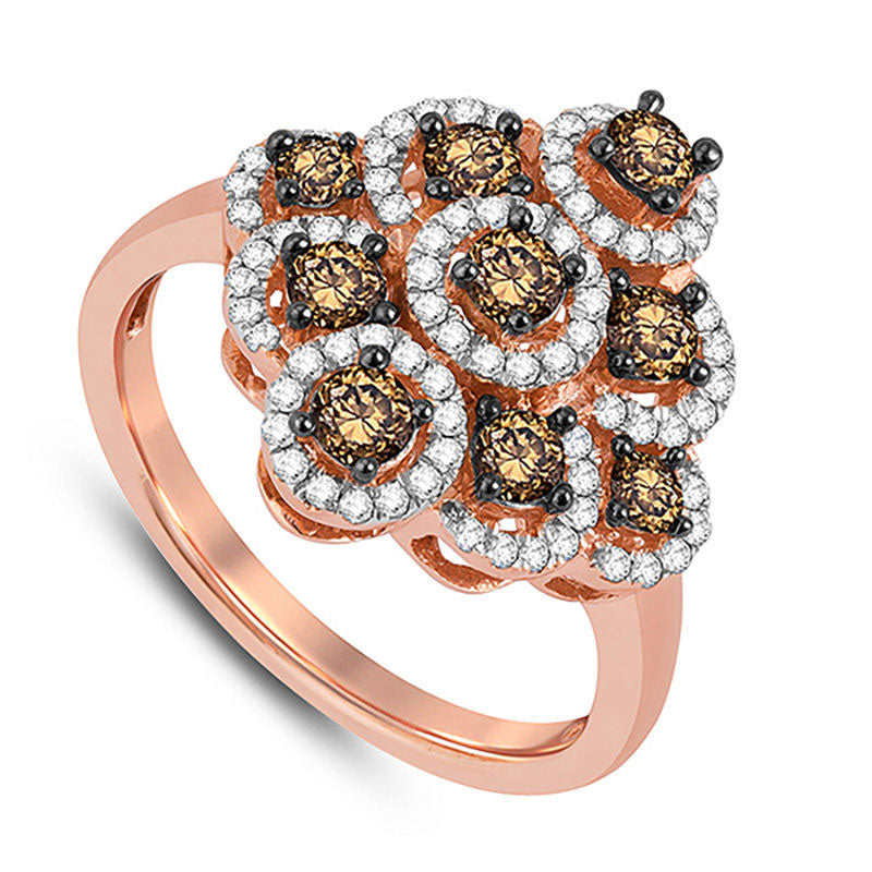 Image of ID 1 10 CT TW Champagne and White Natural Diamond Frame Cluster Ring in Solid 10K Rose Gold