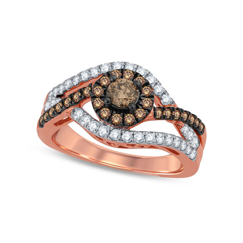 Image of ID 1 10 CT TW Champagne and White Natural Diamond Frame Layered Bypass Ring in Solid 10K Rose Gold
