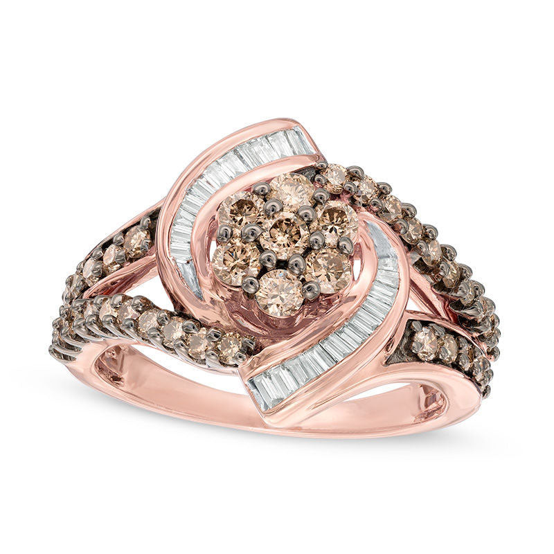 Image of ID 1 10 CT TW Composite Champagne and White Natural Diamond Whirlwind Split Shank Ring in Solid 10K Rose Gold
