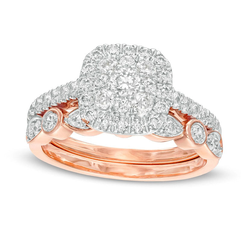 Image of ID 1 10 CT TW Composite Cushion-Shaped Natural Diamond Art Deco Bridal Engagement Ring Set in Solid 10K Rose Gold