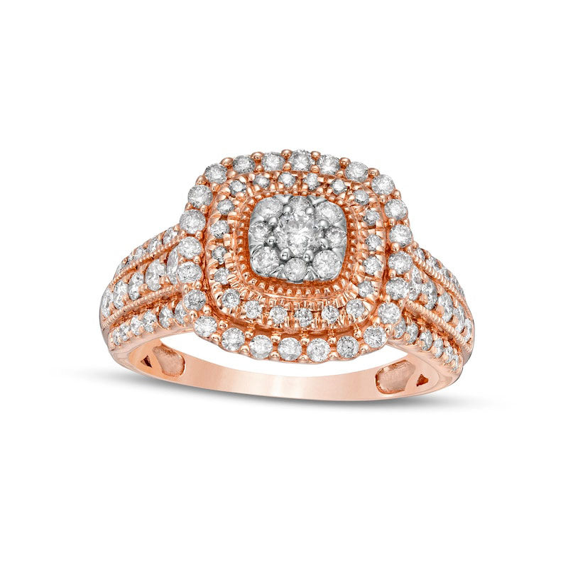Image of ID 1 10 CT TW Composite Cushion-Shaped Natural Diamond Double Frame Multi-Row Engagement Ring in Solid 10K Rose Gold