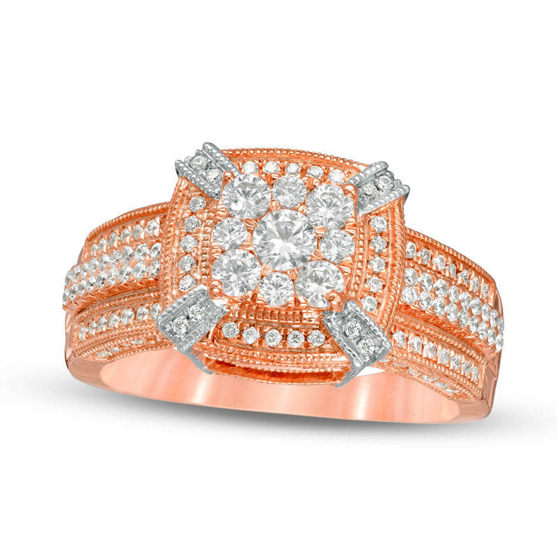 Image of ID 1 10 CT TW Composite Natural Diamond Cushion Frame Antique Vintage-Style Engagement Ring in Solid 10K Rose Gold