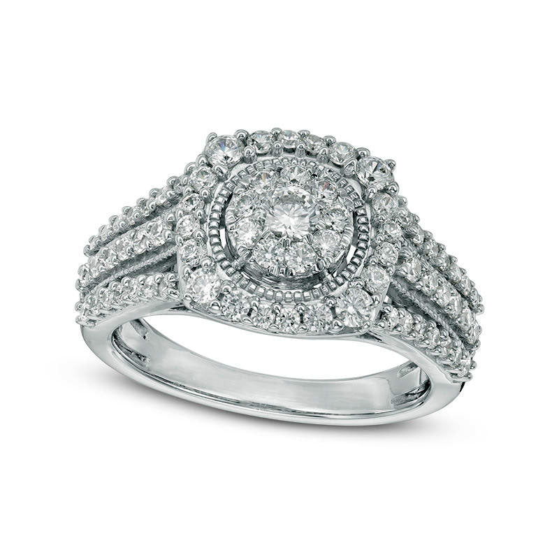 Image of ID 1 10 CT TW Composite Natural Diamond Cushion Frame Antique Vintage-Style Ring in Solid 10K White Gold