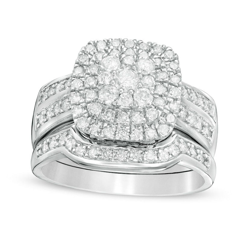 Image of ID 1 10 CT TW Composite Natural Diamond Cushion Frame Bridal Engagement Ring Set in Solid 10K White Gold
