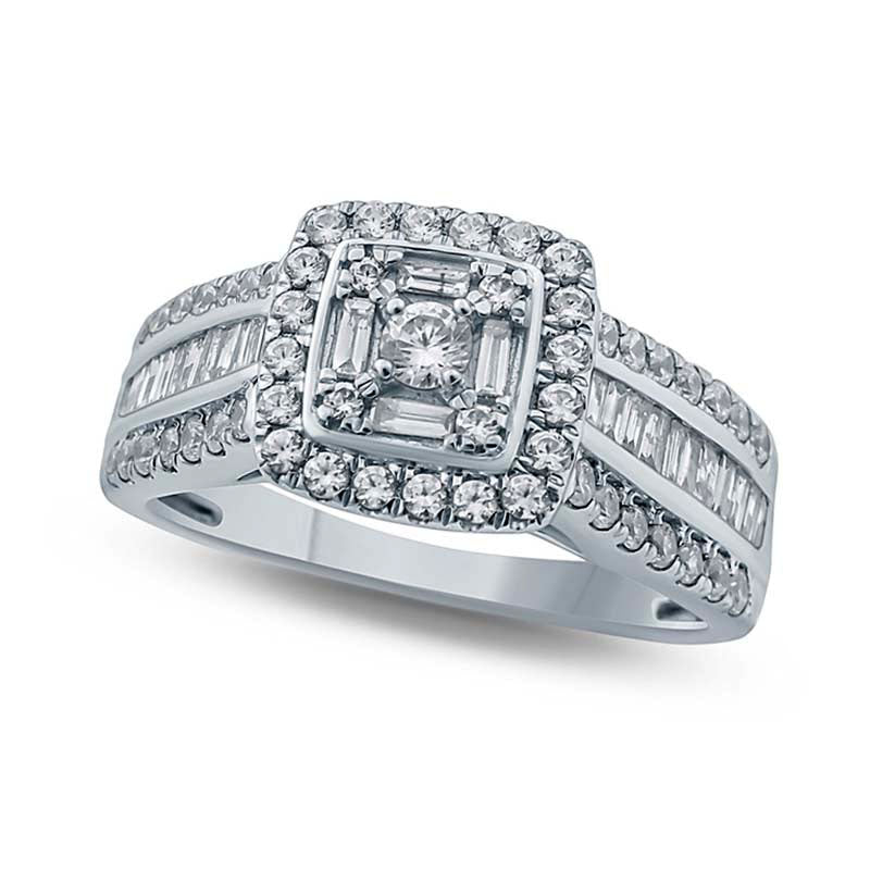 Image of ID 1 10 CT TW Composite Natural Diamond Cushion Frame Multi-Row Engagement Ring in Solid 10K White Gold