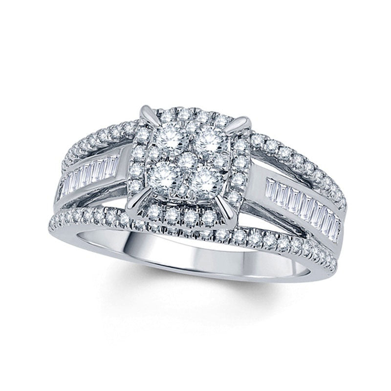 Image of ID 1 10 CT TW Composite Natural Diamond Cushion Frame Split Shank Engagement Ring in Solid 10K White Gold