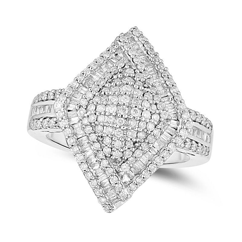 Image of ID 1 10 CT TW Composite Natural Diamond Domed Kite-Shaped Frame Multi-Row Ring in Solid 14K White Gold