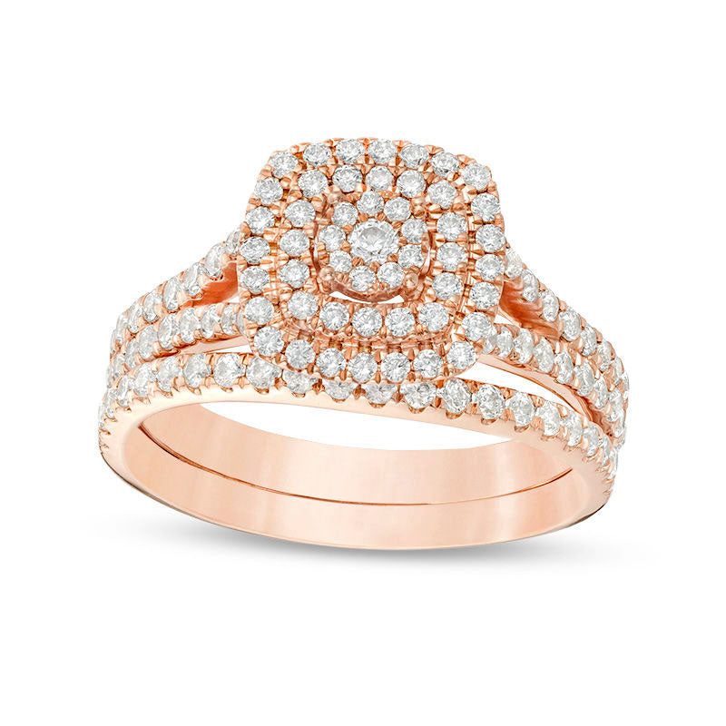 Image of ID 1 10 CT TW Composite Natural Diamond Double Cushion Frame Bridal Engagement Ring Set in Solid 10K Rose Gold