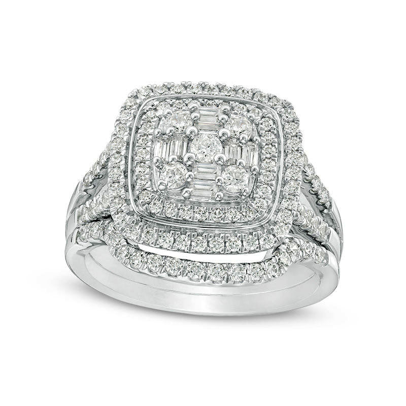 Image of ID 1 10 CT TW Composite Natural Diamond Double Cushion Frame Bridal Engagement Ring Set in Solid 10K White Gold