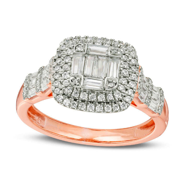 Image of ID 1 10 CT TW Composite Natural Diamond Double Cushion Frame Engagement Ring in Solid 10K Rose Gold