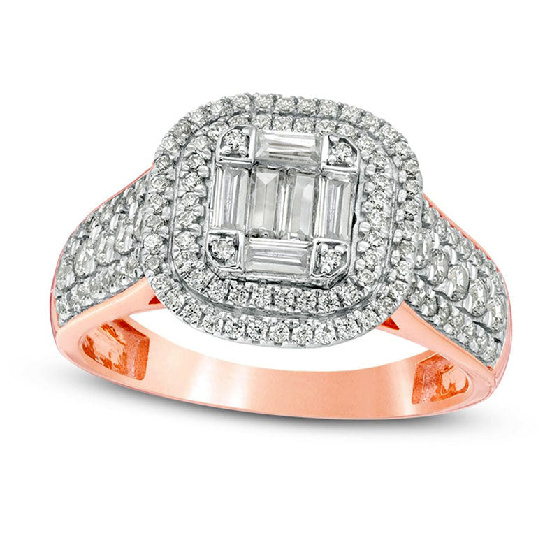 Image of ID 1 10 CT TW Composite Natural Diamond Double Cushion Frame Multi-Row Engagement Ring in Solid 10K Rose Gold