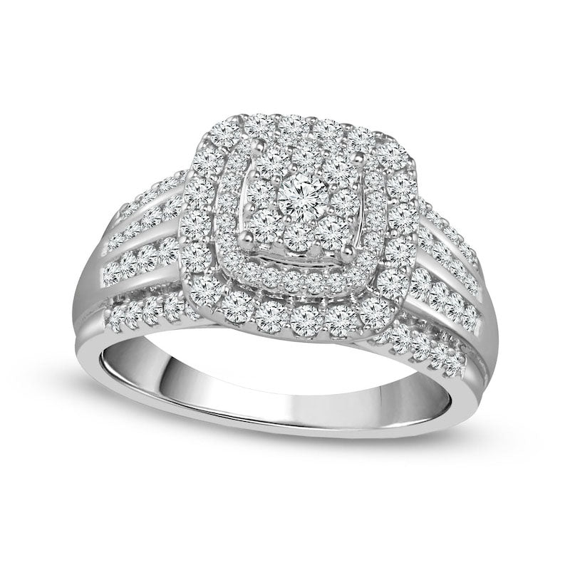 Image of ID 1 10 CT TW Composite Natural Diamond Double Cushion Frame Multi-Row Engagement Ring in Solid 10K White Gold