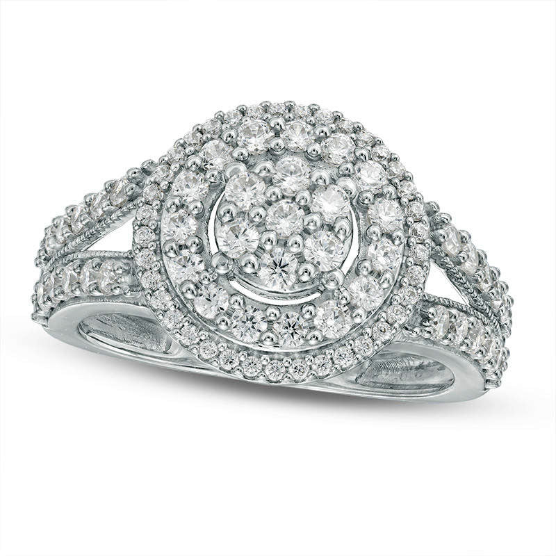 Image of ID 1 10 CT TW Composite Natural Diamond Double Frame Antique Vintage-Style Ring in Solid 10K White Gold