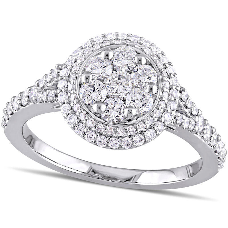 Image of ID 1 10 CT TW Composite Natural Diamond Double Frame Engagement Ring in Solid 14K White Gold