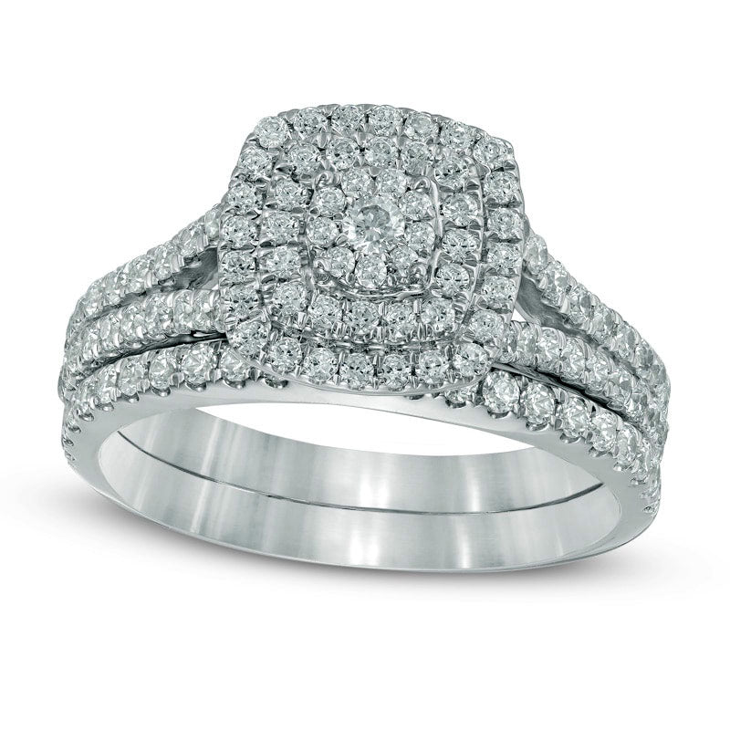 Image of ID 1 10 CT TW Composite Natural Diamond Double Square Frame Bridal Engagement Ring Set in Solid 10K White Gold