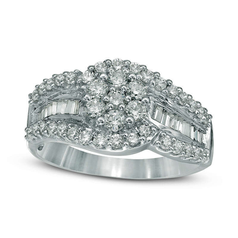Image of ID 1 10 CT TW Composite Natural Diamond Flower Bypass Ring in Solid 10K White Gold