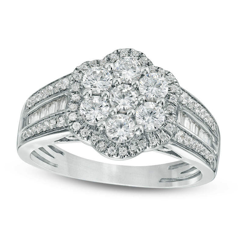 Image of ID 1 10 CT TW Composite Natural Diamond Flower Frame Multi-Row Ring in Solid 10K White Gold