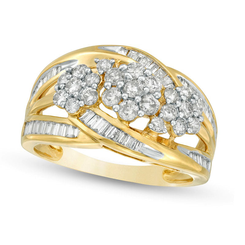 Image of ID 1 10 CT TW Composite Natural Diamond Flower Multi-Row Ring in Solid 10K Yellow Gold