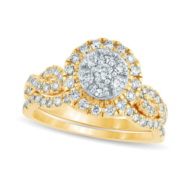 Image of ID 1 10 CT TW Composite Natural Diamond Frame Twist Bridal Engagement Ring Set in Solid 14K Gold