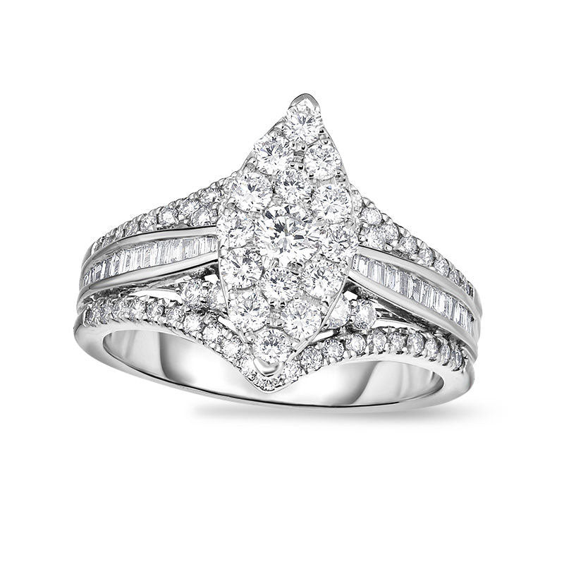 Image of ID 1 10 CT TW Composite Natural Diamond Marquise Frame Multi-Row Engagement Ring in Solid 14K White Gold