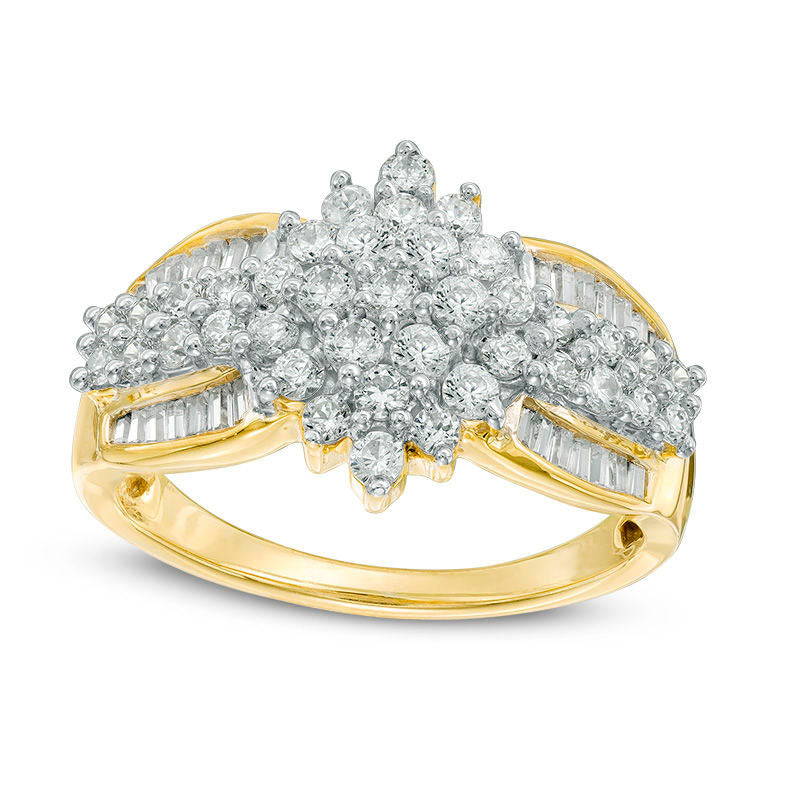 Image of ID 1 10 CT TW Composite Natural Diamond Marquise Multi-Row Engagement Ring in Solid 10K Yellow Gold