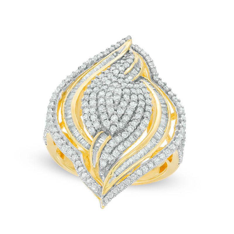 Image of ID 1 10 CT TW Composite Natural Diamond Marquise Swirl Ring in Sterling Silver with Solid 14K Gold Plate