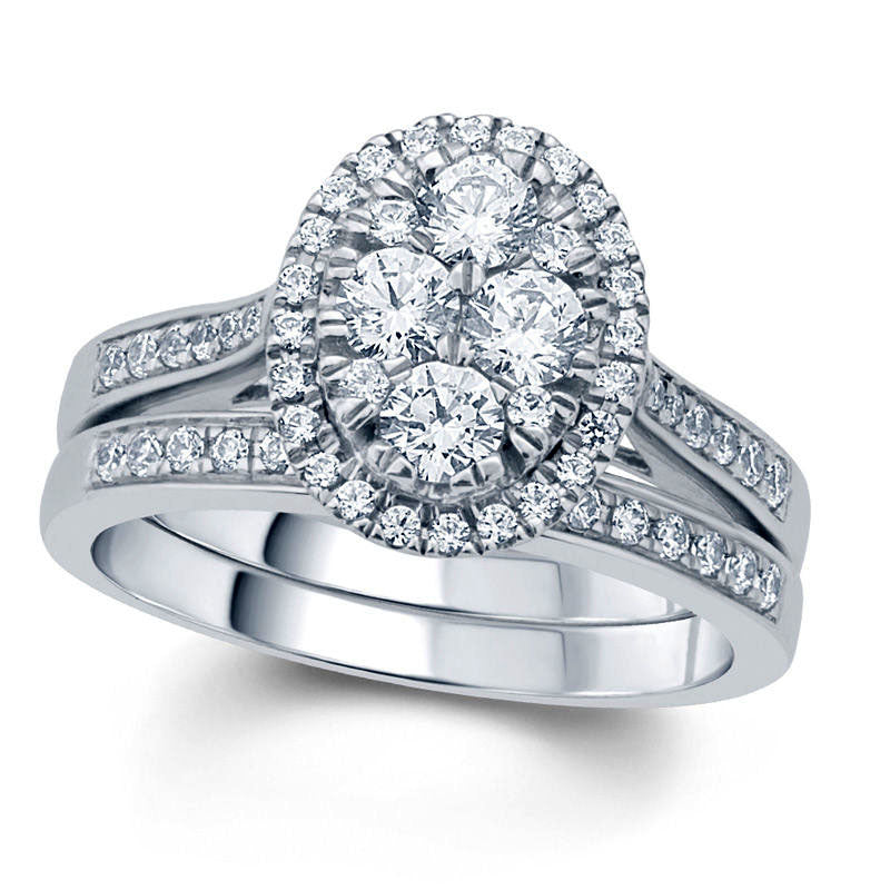 Image of ID 1 10 CT TW Composite Natural Diamond Oval Frame Bridal Engagement Ring Set in Solid 10K White Gold