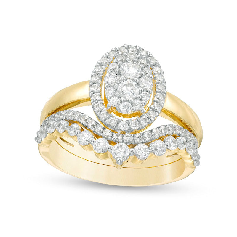 Image of ID 1 10 CT TW Composite Natural Diamond Oval Frame Bridal Engagement Ring Set in Solid 10K Yellow Gold