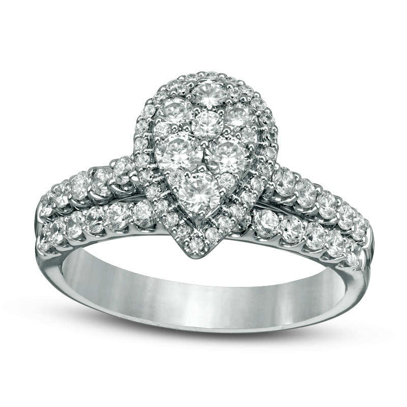 Image of ID 1 10 CT TW Composite Natural Diamond Pear-Shaped Frame Bridal Engagement Ring Set in Solid 14K White Gold