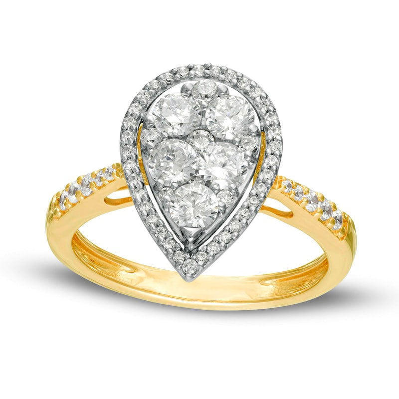 Image of ID 1 10 CT TW Composite Natural Diamond Pear-Shaped Frame Engagement Ring Solid 10K Yellow Gold
