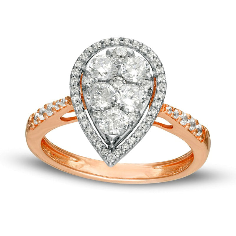 Image of ID 1 10 CT TW Composite Natural Diamond Pear-Shaped Frame Engagement Ring in Solid 10K Rose Gold