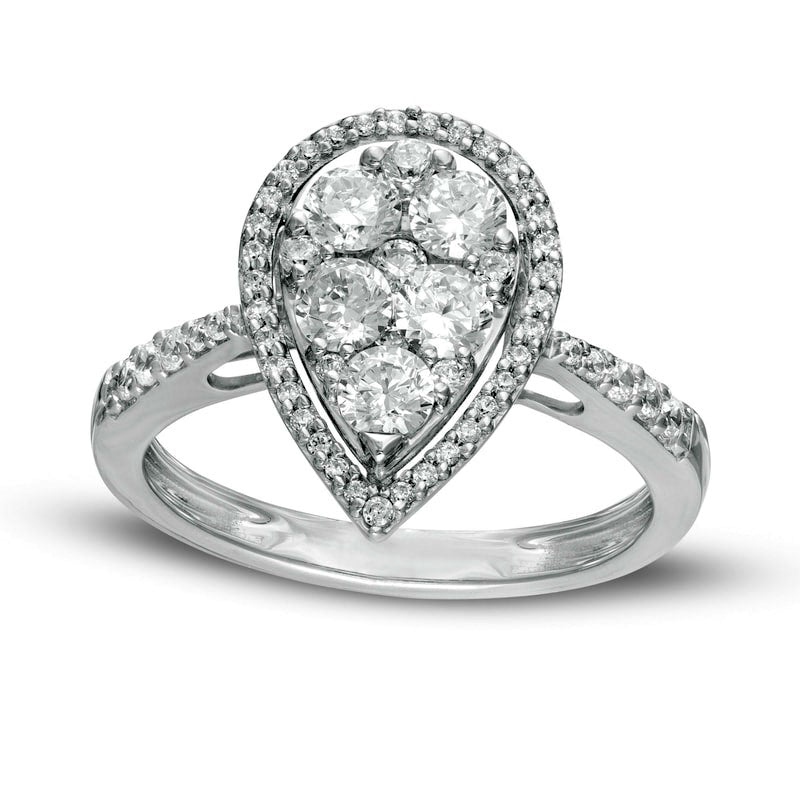 Image of ID 1 10 CT TW Composite Natural Diamond Pear-Shaped Frame Engagement Ring in Solid 10K White Gold