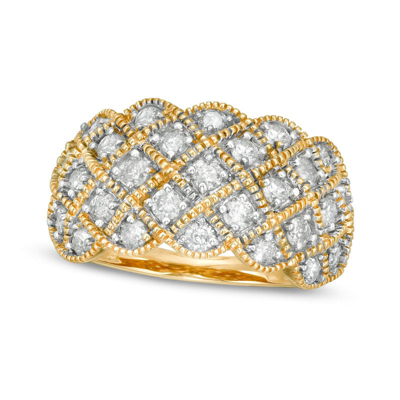 Image of ID 1 10 CT TW Composite Natural Diamond Quilted Multi-Row Antique Vintage-Style Ring in Solid 10K Yellow Gold