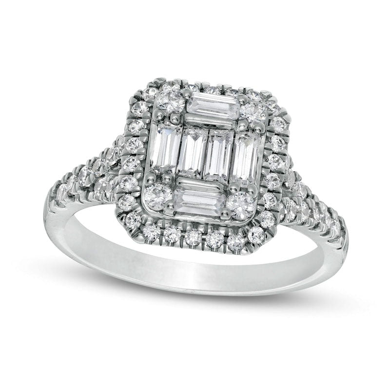 Image of ID 1 10 CT TW Composite Natural Diamond Rectangular Frame Split Shank Engagement Ring in Solid 10K White Gold