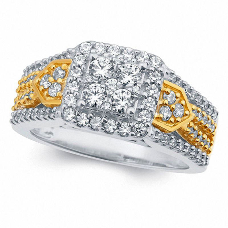 Image of ID 1 10 CT TW Composite Natural Diamond Square Frame Collared Ring in Solid 10K Two-Tone Gold