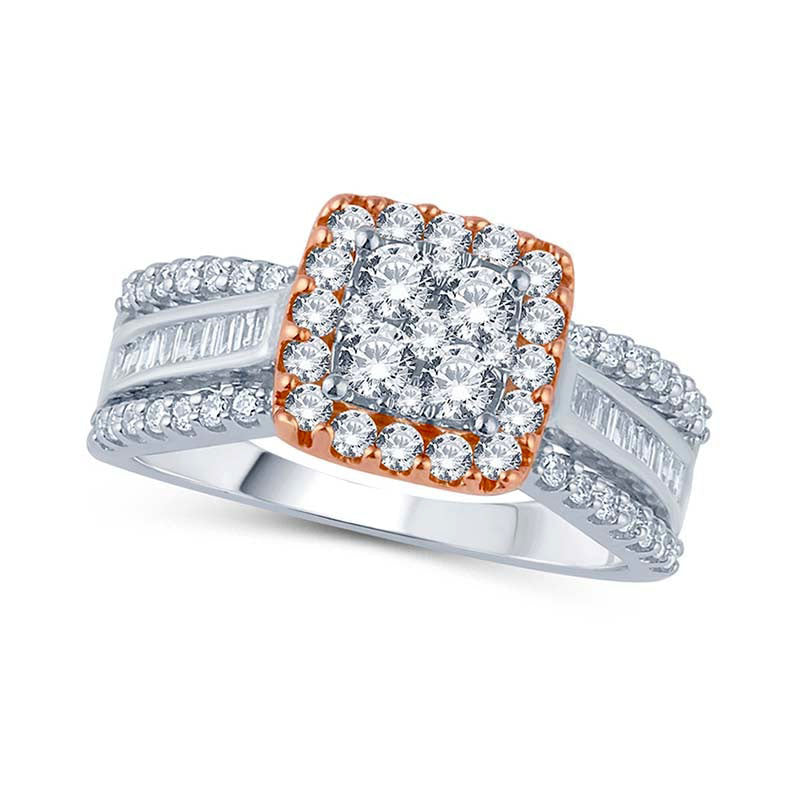Image of ID 1 10 CT TW Composite Natural Diamond Square Frame Multi-Row Engagement Ring in Solid 10K Two-Tone Gold