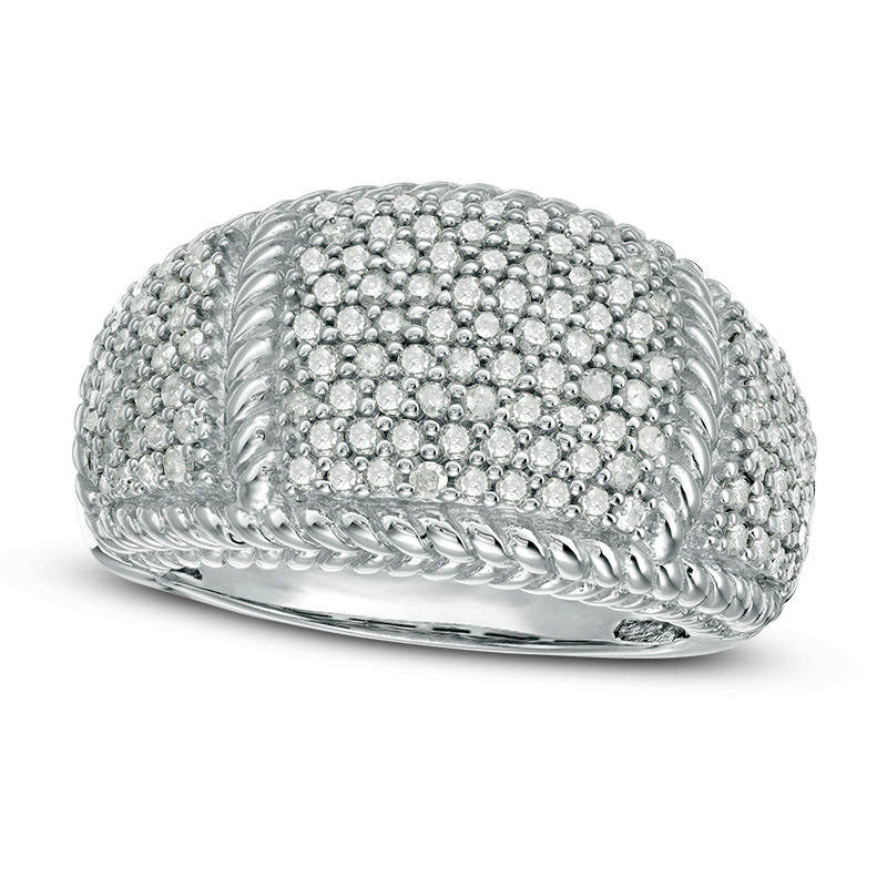 Image of ID 1 10 CT TW Composite Natural Diamond Square Rope Edge Domed Ring in Sterling Silver
