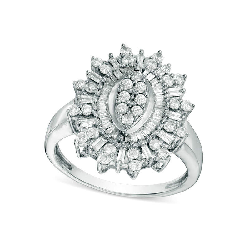 Image of ID 1 10 CT TW Composite Natural Diamond Starburst Ring in Solid 10K White Gold