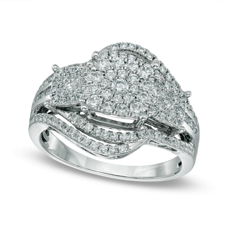 Image of ID 1 10 CT TW Composite Natural Diamond Three Stone Double Bypass Ring in Solid 10K White Gold