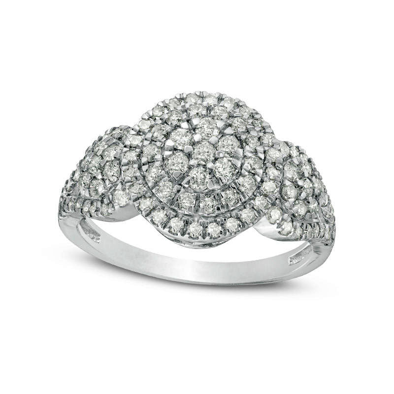 Image of ID 1 10 CT TW Composite Natural Diamond Three Stone Frame Ring in Sterling Silver