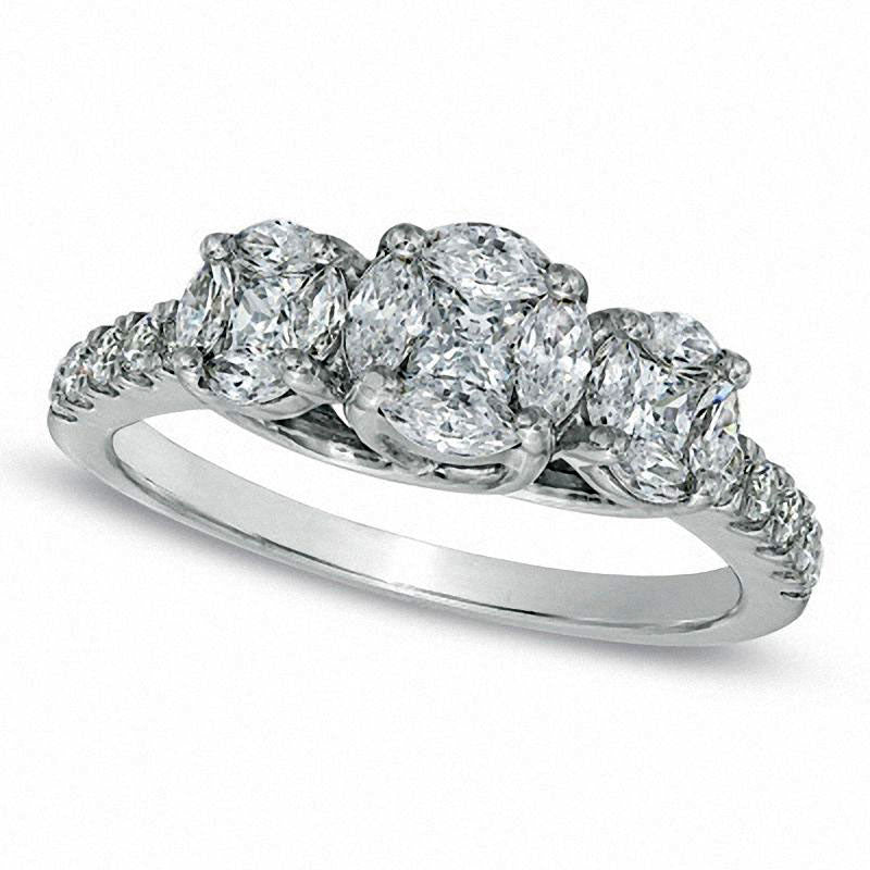 Image of ID 1 10 CT TW Composite Natural Diamond Three Stone Ring in Solid 14K White Gold