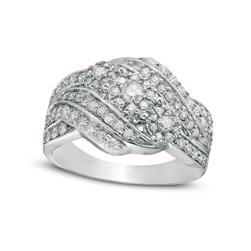 Image of ID 1 10 CT TW Composite Natural Diamond Three Stone Swirl Bypass Ring in Sterling Silver