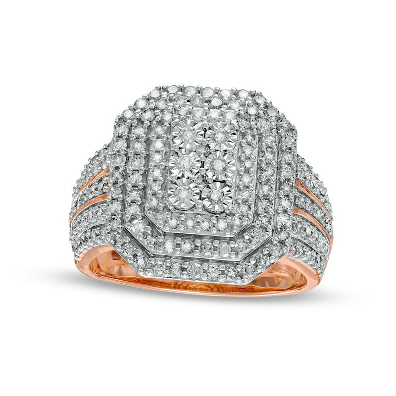 Image of ID 1 10 CT TW Composite Natural Diamond Triple Frame Multi-Row Ring in Solid 10K Rose Gold