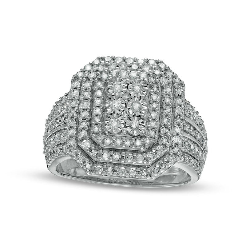 Image of ID 1 10 CT TW Composite Natural Diamond Triple Frame Multi-Row Ring in Solid 10K White Gold