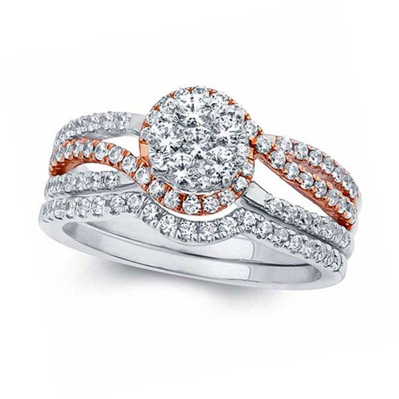Image of ID 1 10 CT TW Composite Natural Diamond Twist Bypass Bridal Engagement Ring Set in Solid 14K Two-Tone Gold