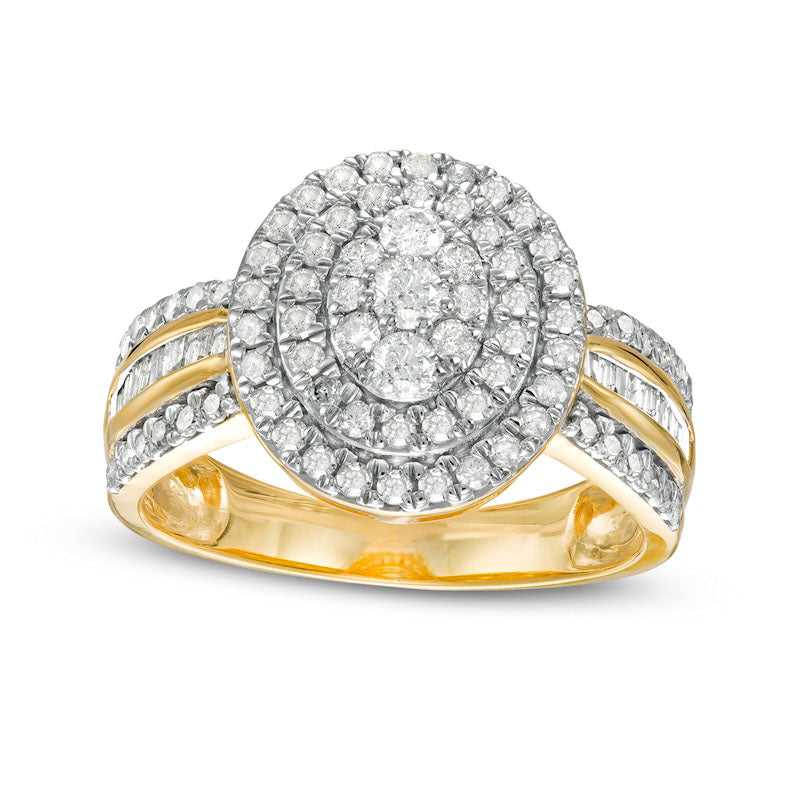 Image of ID 1 10 CT TW Composite Oval Natural Diamond Double Frame Ring in Solid 10K Yellow Gold