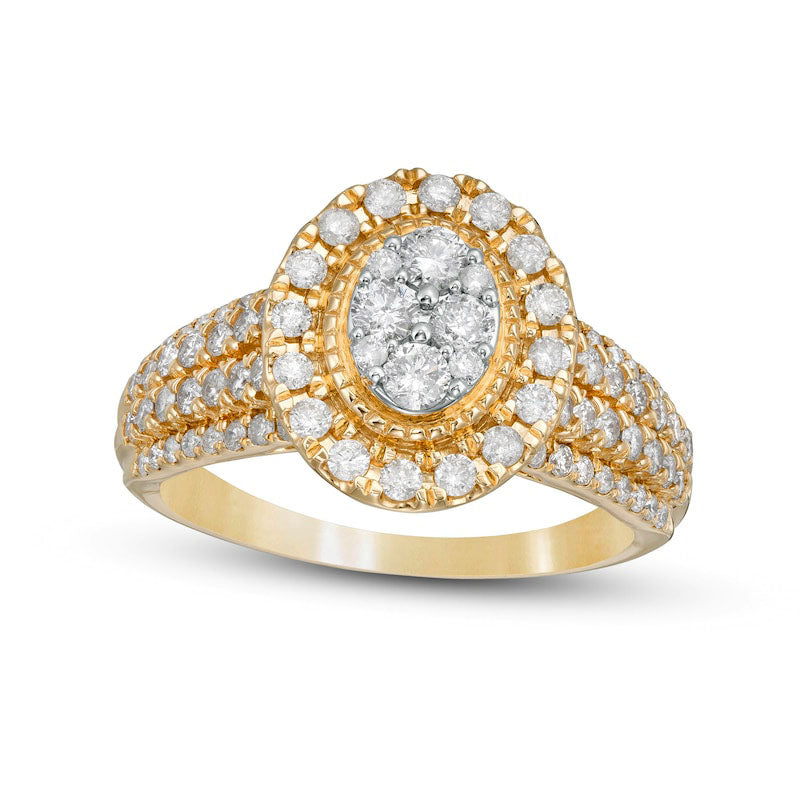 Image of ID 1 10 CT TW Composite Oval Natural Diamond Frame Multi-Row Engagement Ring in Solid 10K Yellow Gold