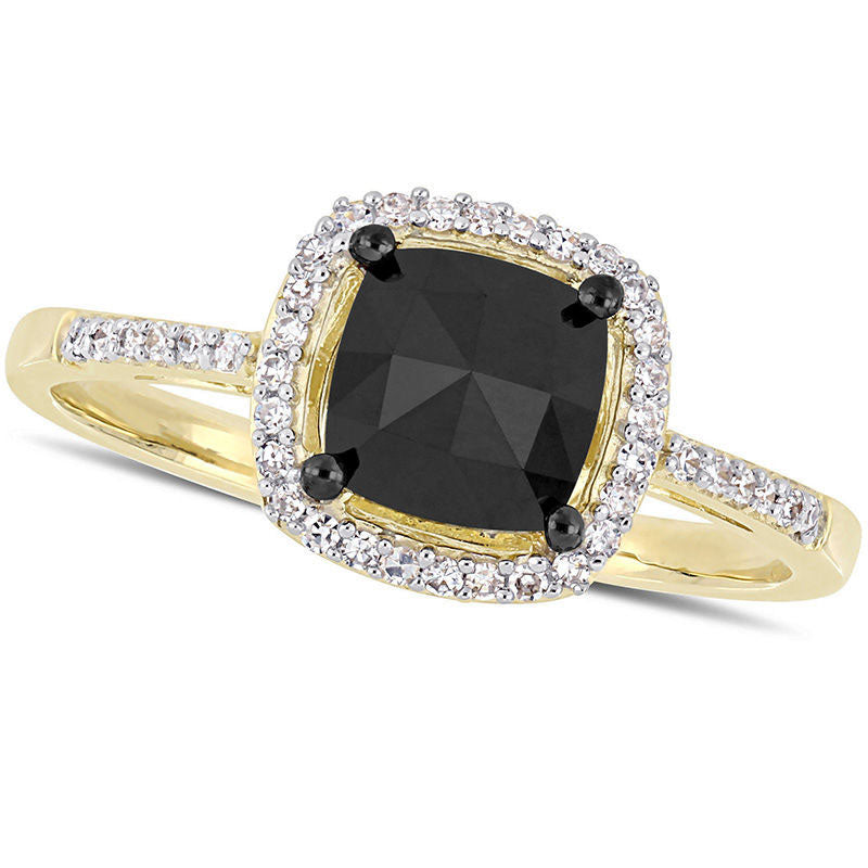 Image of ID 1 10 CT TW Cushion-Cut Enhanced Black and White Natural Diamond Frame Engagement Ring in Solid 14K Gold