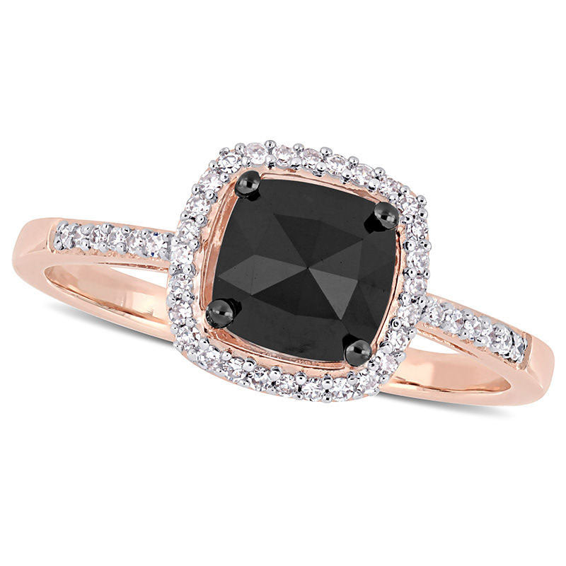 Image of ID 1 10 CT TW Cushion-Cut Enhanced Black and White Natural Diamond Frame Engagement Ring in Solid 14K Rose Gold
